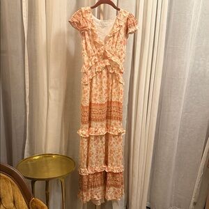 Elegant Floral Maxi Dress - Peach